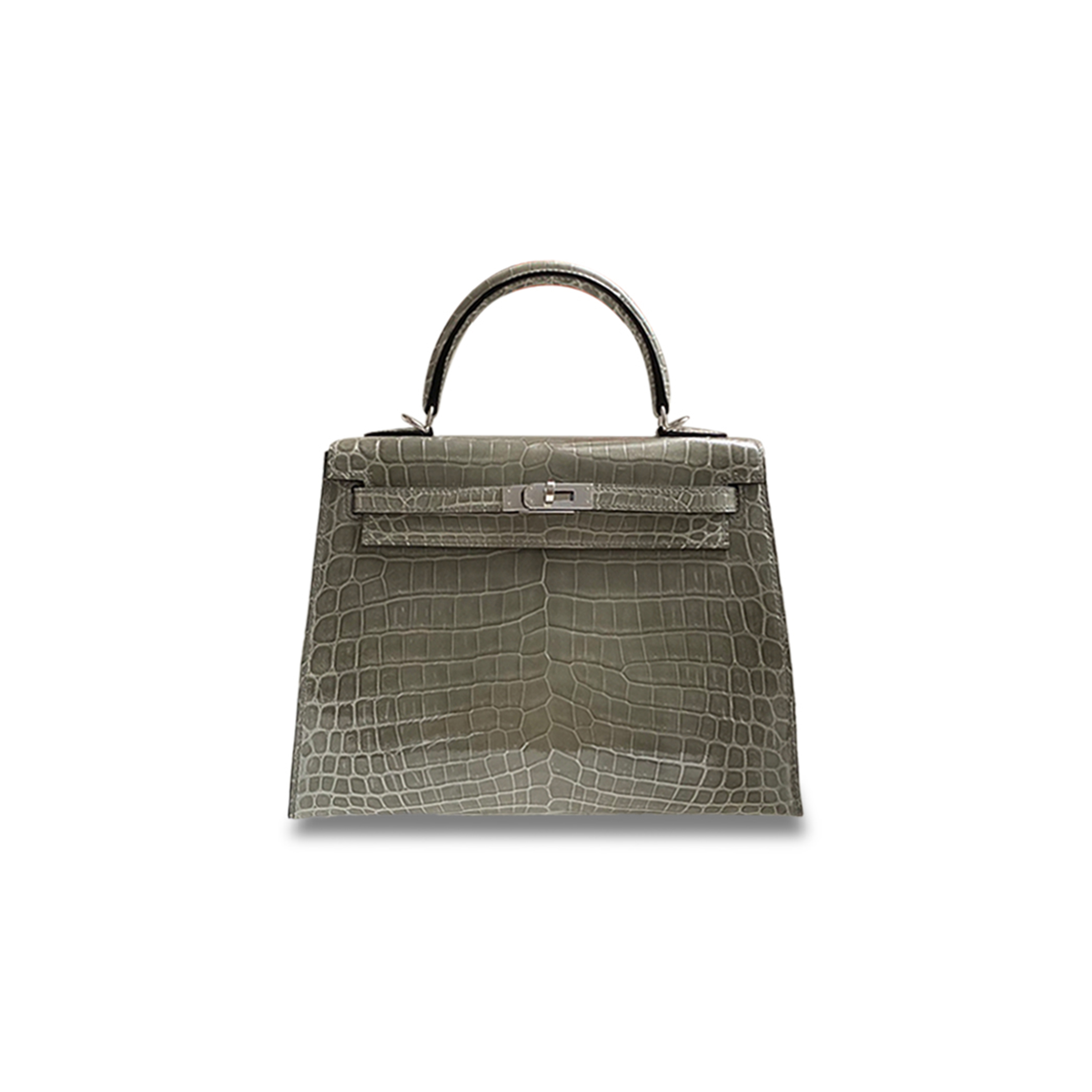 H**mes master kelly 25 turtledove grey shiny crocodile silver buckle (25*17*7cm)